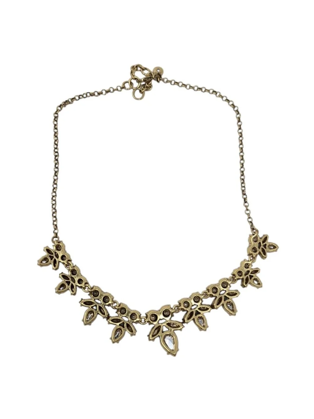 J Crew Smoky Gray Crystal Statement Bib Necklace Gold Tone Chain